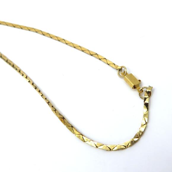 Vintage Gold Tone Beaded Necklace with Flat Herringbone Chain and Box Clasp - Picture 10 of 11
